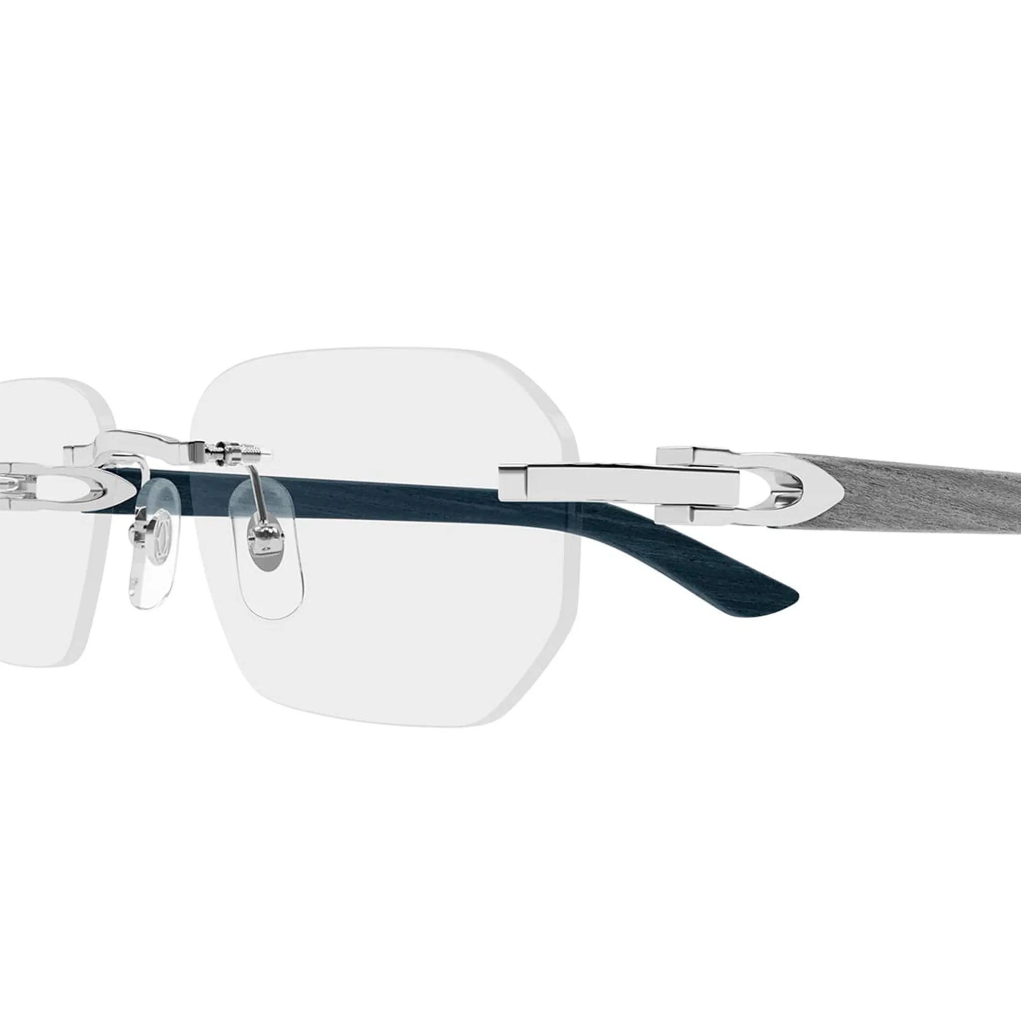 Detailed View of Cartier Eyewear CT0583O-004 Buffalo Horn Transparent Silver Grey Rimless Sunglasses